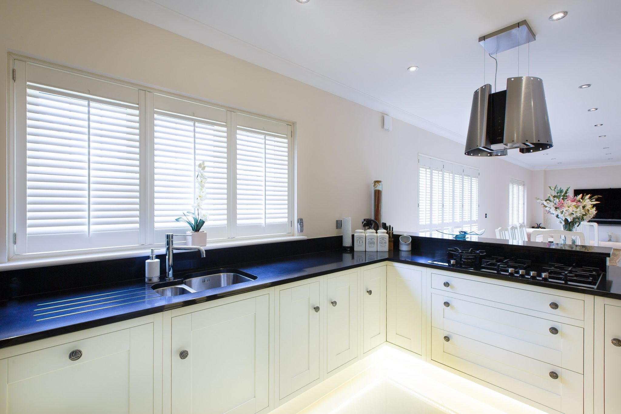 Antigua shutters in a kitchen in Devon