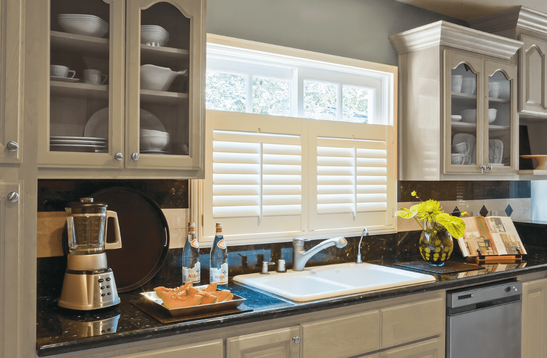 kitchen with cafe style shutters in Plymouth